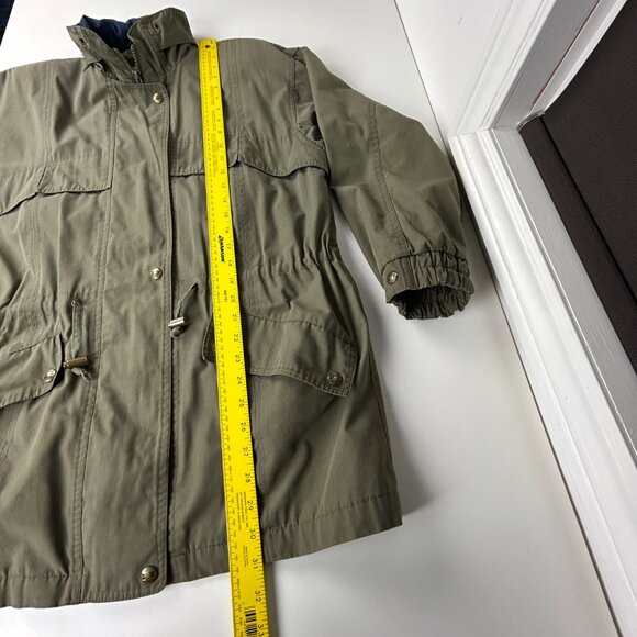 London Fog Field Coat Mens S Green Utility  Vintage Rain Jacket Rollaway Hood - Picture 14 of 16